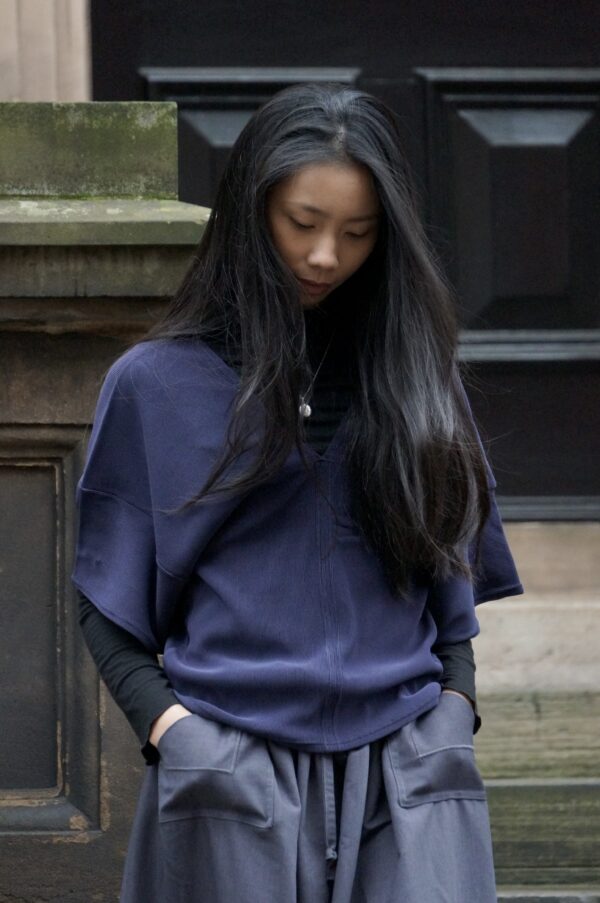 No-waste tee top – in blue liquid rib